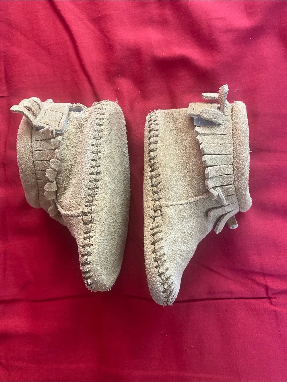Fringe Suede Baby Moccasin Booties in Tan Size 3